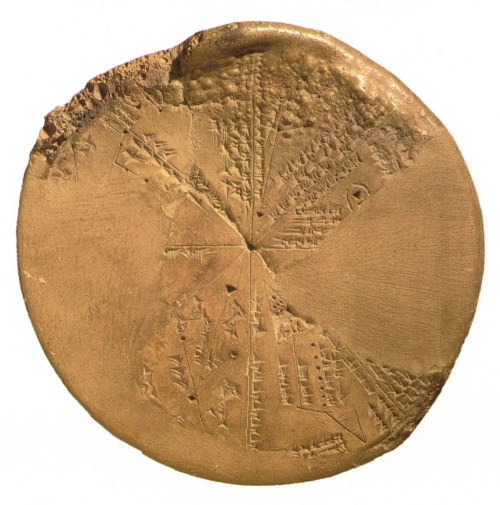 Assyrian star planisphere found in the library of the Assyrian king Ashurbanipal (Aššur-bāni-apli – reigned 668-627 BCE) at Nineveh.  The function of this unique 13-cm diameter clay tablet, in which the principal constellations are positioned in eight sectors, is disputed. The texts and drawings appear to be astro-magical in nature.  Kuyunjik Collection, British Museum, K 8538 [= CT 33, 10]. London. http://www.staff.science.uu.nl/~gent0113/babylon/babybibl.htm