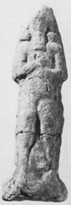 ND 7901. Sun-dried clay figurine of a scorpion-tailed, bird-footed human creature, discovered with figures of other types in the fill of room SE 5 of Fort Shalmaneser, Nimrud. Plate XIIIc.