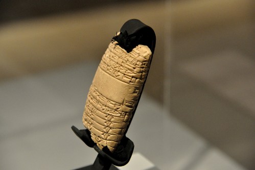 This tablet glorifies king Shulgi and his victories over the Lullubi peoples. It mentions the city of Erbil and the district of Sulaymaniayh. 2111-2004 BCE.  The Sulaymaniyah Museum, Iraq.   CC BY-SA 4.0 File:Tablet of Shulgi.JPG Uploaded by Neuroforever Created: 20 January 2014   https://en.wikipedia.org/wiki/Shulgi#/media/File:Tablet_of_Shulgi.JPG