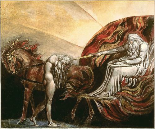 William Blake (1757-1827 AD), God Judging Adam, 1795 AD.  Currently held at the Tate Gallery, generous gift of W. Graham Robertson, 1939.  Also held by the William Blake Archive.  This work is in the public domain in the United States, and those countries with a copyright term of life of the author plus 100 years or less. http://www.blakearchive.org/exist/blake/archive/object.xq?objectid=but294.1.cprint.01&vg=cpd&vcontext=cpd&java=no