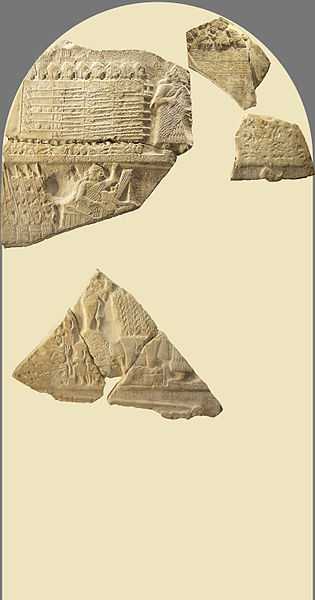 Reconstitution of the victory stele of the king Eannatum of Lagash over Umma, called « Stele of Vultures ». Historical side. Limestone, circa 2450 BC, Sumerian archaic dynasties. Found in 1881 in Girsu (now Tello, Iraq), Mesopotamia, by Édouard de Sarzec. AO 16 IO9, AO 50, AO 2246 and AO 2348 (for the whole stele) https://commons.wikimedia.org/wiki/Category:Stele_of_the_Vultures#/media/File:Stele_of_Vultures_historical_side.jpg Eric Gaba (User:Sting), July 2005. Any use of this photograph can be made as long as you credit me (Eric Gaba – Wikimedia Commons user: Sting) as the author and distribute the copies and derivative works under the same license(s) that the one(s) stated below. A message with a reply address would also be greatly appreciated. Permission is granted to copy, distribute and/or modify this document under the terms of the GNU Free Documentation License, Version 1.2 or any later version published by the Free Software Foundation; with no Invariant Sections, no Front-Cover Texts, and no Back-Cover Texts. A copy of the license is included in the section entitled GNU Free Documentation License.