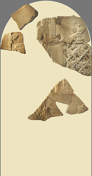 Reconstitution of the victory stele of the king Eannatum of Lagash over Umma, called « Stele of Vultures ». Mythological side. Limestone, circa 2450 BC, Sumerian archaic dynasties. Found in 1881 in Girsu (now Tello, Iraq), Mesopotamia, by Édouard de Sarzec. AO 16 IO9, AO 50, AO 2246 and AO 2348 (for the whole stele) https://commons.wikimedia.org/wiki/File:Stele_of_Vultures_mythological_side.jpg Eric Gaba (User:Sting), July 2005. Any use of this photograph can be made as long as you credit me (Eric Gaba – Wikimedia Commons user: Sting) as the author and distribute the copies and derivative works under the same license(s) that the one(s) stated below. A message with a reply address would also be greatly appreciated. Permission is granted to copy, distribute and/or modify this document under the terms of the GNU Free Documentation License, Version 1.2 or any later version published by the Free Software Foundation; with no Invariant Sections, no Front-Cover Texts, and no Back-Cover Texts. A copy of the license is included in the section entitled GNU Free Documentation License.