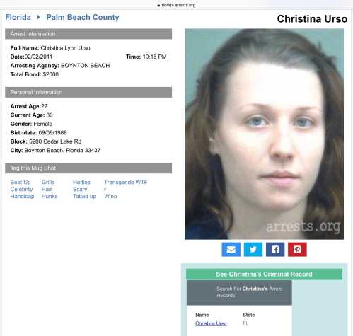 Q Christina Urso Radix Mug Shot Boynton Beach Palm Beach County FL