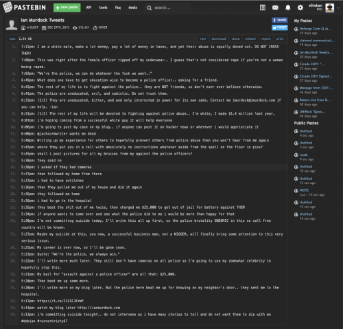 Cicada Ian Murdock Police Abuse Tweets December 29 2015 PasteBin