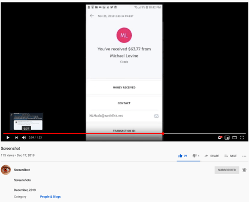 $63.77 from Michael Levine MLMusic-at-EarthLink-dot-net Marked Cicada Payment to McQuaid for Videos Dec 17 2019