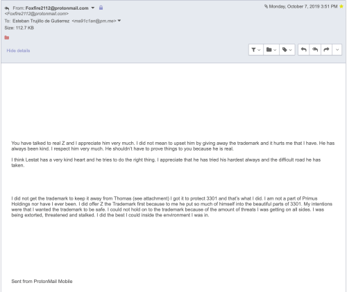 Beth Blackburn Bogaerts Foxfire2112 Trademarked Protection of 3301 Oct 7 2019 REDACTED