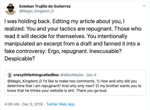 brotherBox v. Me Tweets Repugnant Despicable Inexcusable 2019-12-29