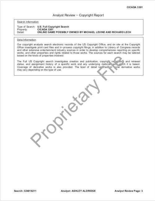 Cicada 3301 Copyright Research Report SONY Levine Lech CompuMark p.3