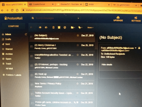 gHOST ProtonMail Inbox TS Emails Parody Lives Box Tweet Michael levine Email Richard Miller Z3301 Email Dec 27 2019-1