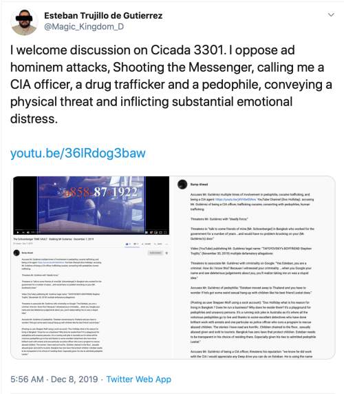 Me v. TS Schoenberger Ad Hominem CIA Pedophile Physical Threat Emotional Distress 2019-12-28