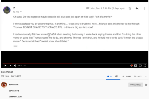 ScreenShot Video Zack McQuaid Michael Levine Sent $ Thomas Conspiracy Gabe Hoffman for Cicada Movie Dec 17 2019
