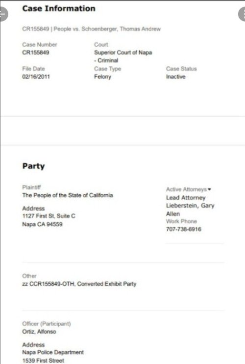 Thomas Schoenberger Case CR155849 Felony Stalking 2011-1