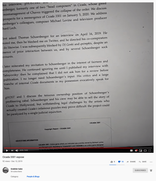 TS Grabbler babe, Cicada 3301 Expose, YouTube, DEc 13 2019