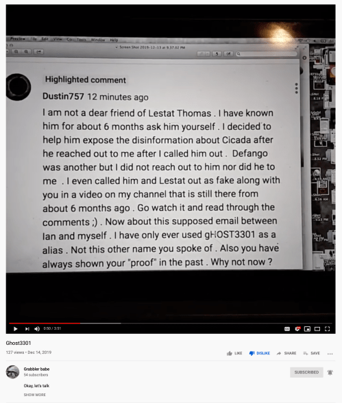 TS Grabbler babe, Ghost3301, YouTube, Dec 14 2019