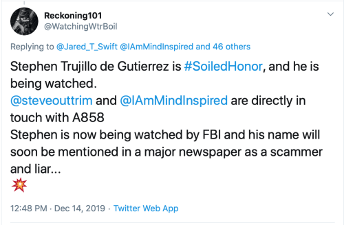 TS Tweet I Am Watched by FBI and Will Be in a Major Newspaper Dec 14 2019