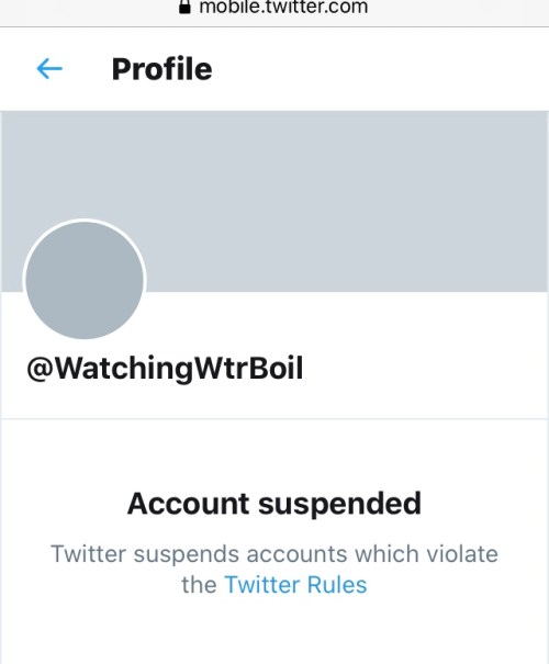 TS Twitter @WatchingWtrBoil SUSPENDED! Jan 8 2020