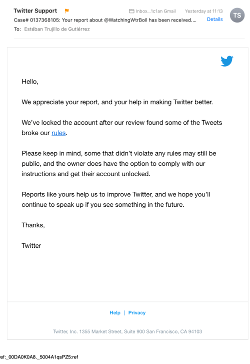 WatchingWtrBoil TS Thomas Schoenberger Twitter Account LOCKED 2020-01-08