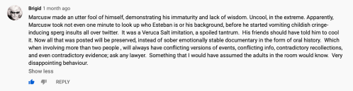 Brigid (@BrigidCovey) YouTube Comment Nails Marcus Wanners Larp Wars, The cicada 3301 history trademark battle heats up, YouTube, Oct 29, 2019