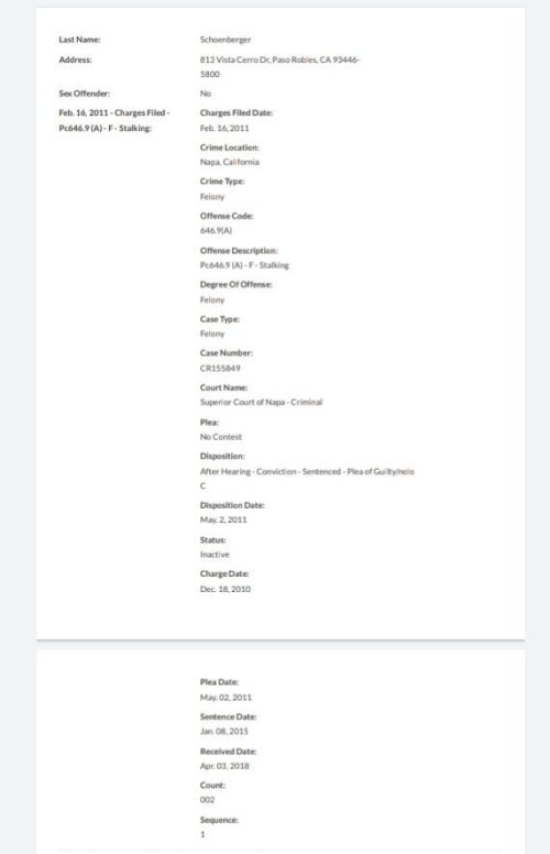 Schoenberger Criminal Record Screenshot 2